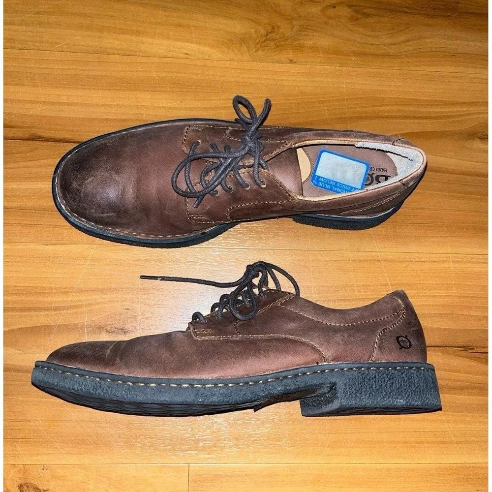 Mens BORN Leather Casual Lace Up Dress Brown Oxford Shoes